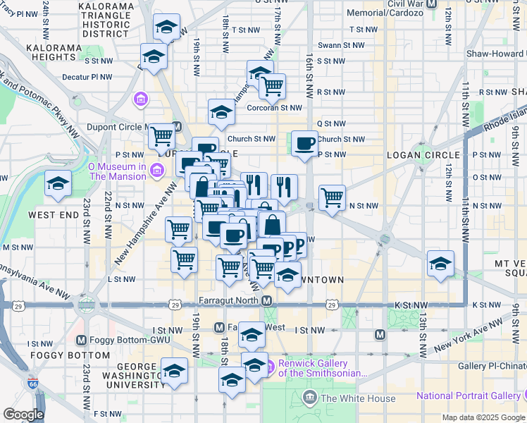 map of restaurants, bars, coffee shops, grocery stores, and more near 101 Independence Avenue Southeast in Washington