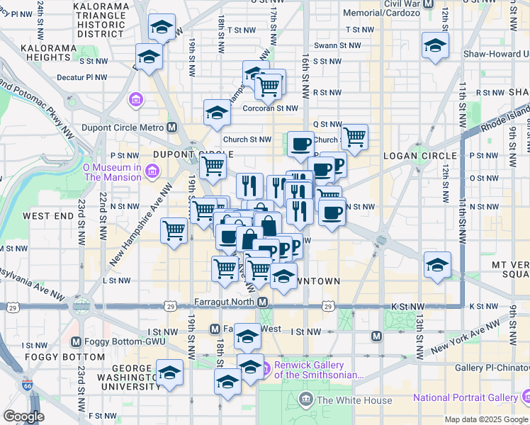 map of restaurants, bars, coffee shops, grocery stores, and more near 101 Independence Avenue Southeast in Washington