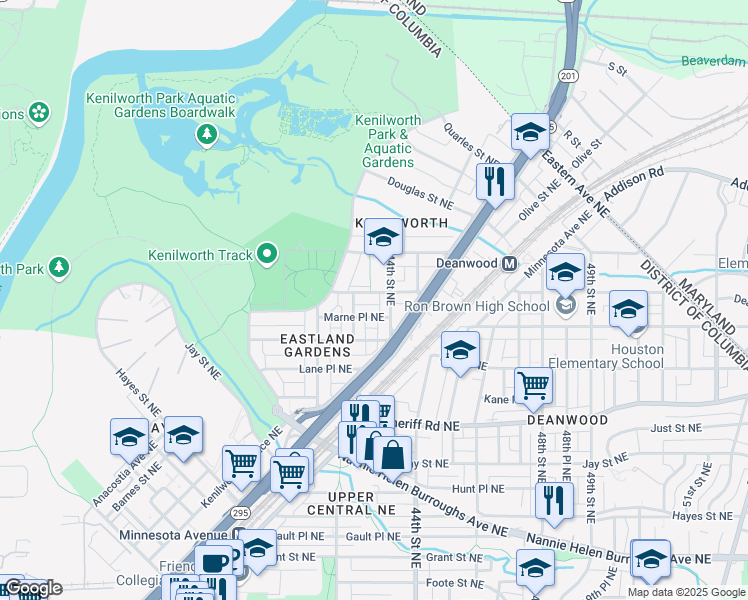 map of restaurants, bars, coffee shops, grocery stores, and more near 4261 Nash St NE in Washington