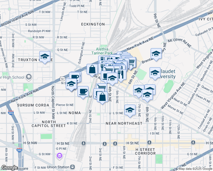 map of restaurants, bars, coffee shops, grocery stores, and more near 101 Independence Avenue Southeast in Washington