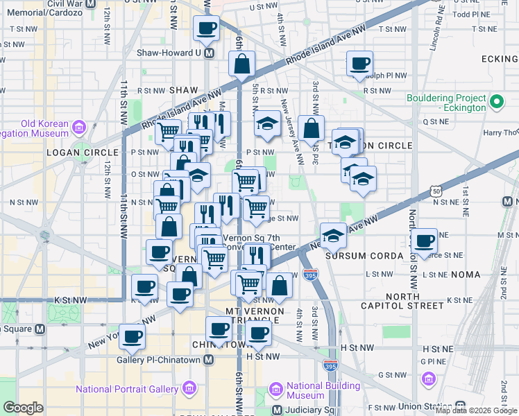 map of restaurants, bars, coffee shops, grocery stores, and more near 1239 5th Street Northwest in Washington