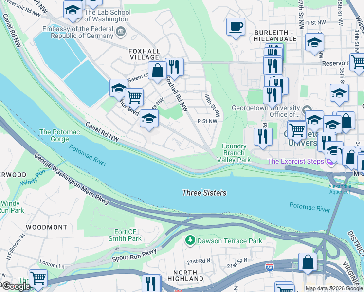 map of restaurants, bars, coffee shops, grocery stores, and more near 1403 Ridgeview Way in Washington