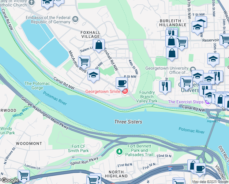 map of restaurants, bars, coffee shops, grocery stores, and more near 1403 Ridgeview Way in Washington
