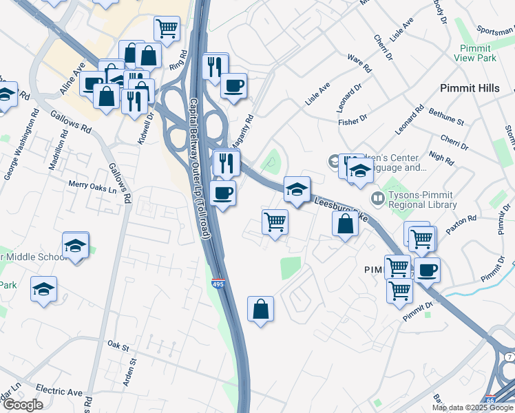 map of restaurants, bars, coffee shops, grocery stores, and more near 2112 Paul Edwin Terrace in Falls Church