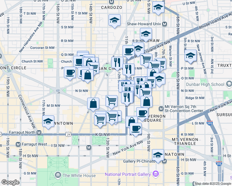 map of restaurants, bars, coffee shops, grocery stores, and more near 1200 N Street Northwest in Washington