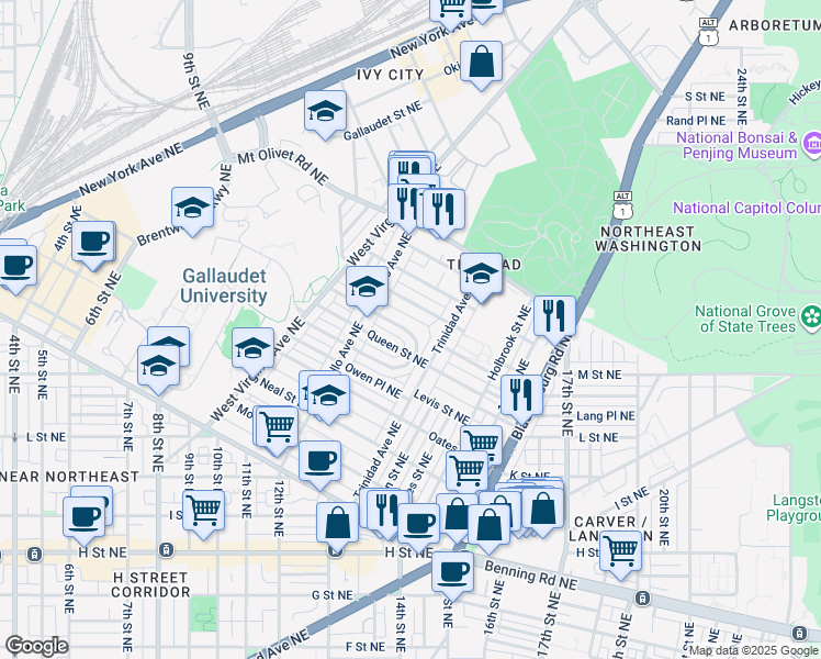 map of restaurants, bars, coffee shops, grocery stores, and more near 101 Independence Avenue Southeast in Washington