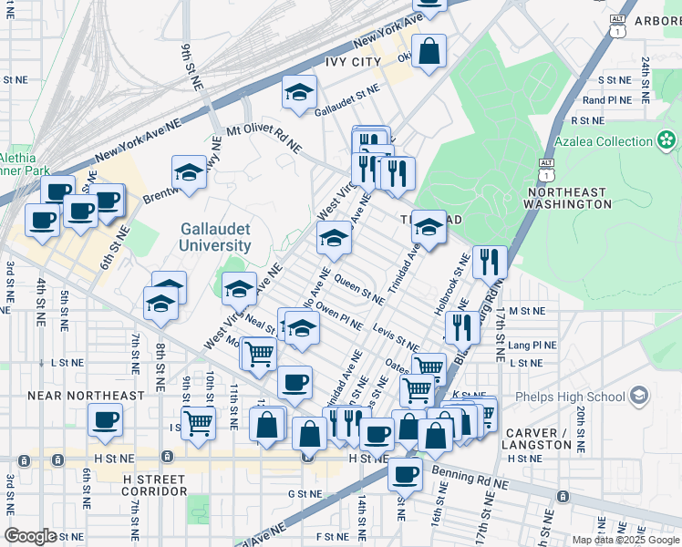 map of restaurants, bars, coffee shops, grocery stores, and more near 101 Independence Avenue Southeast in Washington