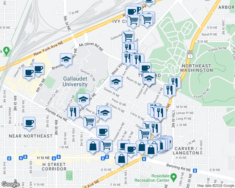 map of restaurants, bars, coffee shops, grocery stores, and more near 101 Independence Avenue Southeast in Washington