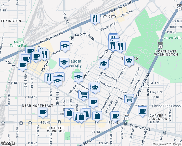 map of restaurants, bars, coffee shops, grocery stores, and more near 101 Independence Avenue Southeast in Washington