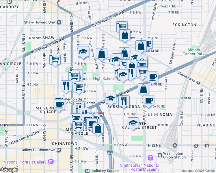 map of restaurants, bars, coffee shops, grocery stores, and more near 101 Independence Avenue Southeast in Washington