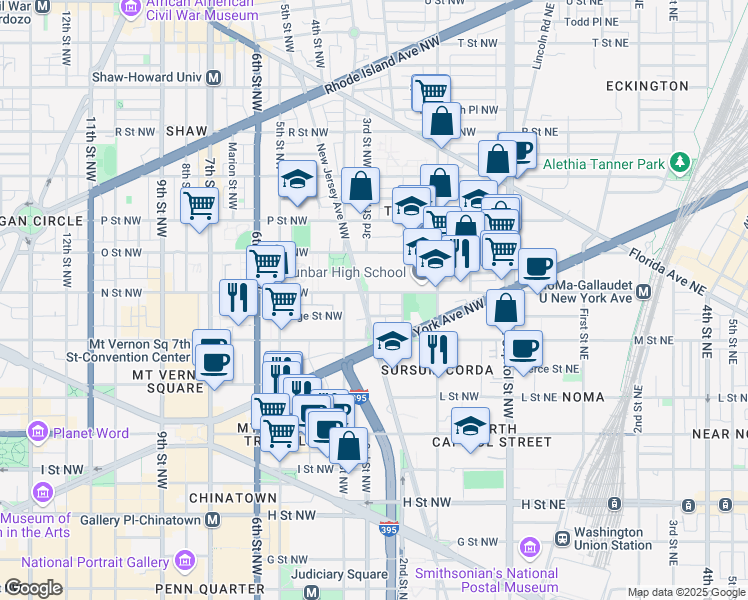 map of restaurants, bars, coffee shops, grocery stores, and more near 101 Independence Avenue Southeast in Washington