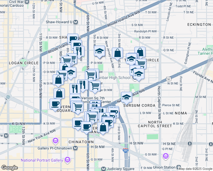 map of restaurants, bars, coffee shops, grocery stores, and more near 101 Independence Avenue Southeast in Washington