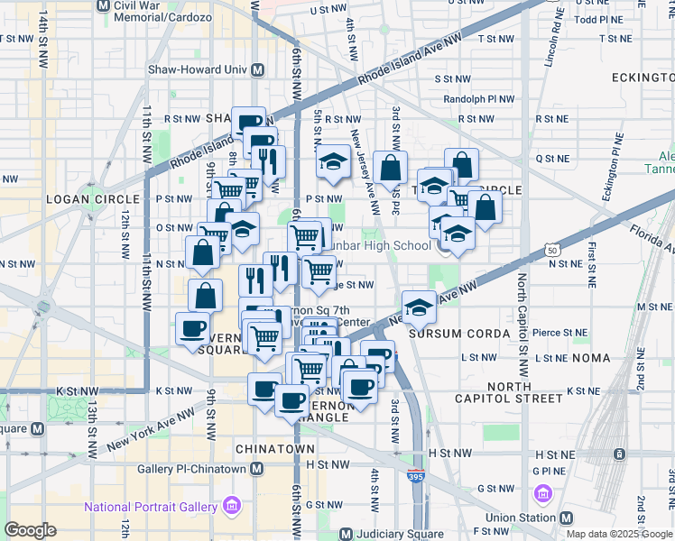 map of restaurants, bars, coffee shops, grocery stores, and more near 101 Independence Avenue Southeast in Washington