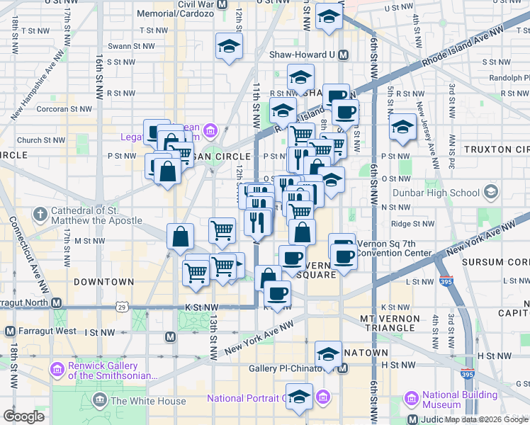 map of restaurants, bars, coffee shops, grocery stores, and more near 101 Independence Avenue Southeast in Washington