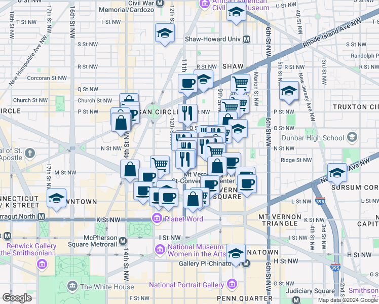 map of restaurants, bars, coffee shops, grocery stores, and more near 101 Independence Avenue Southeast in Washington