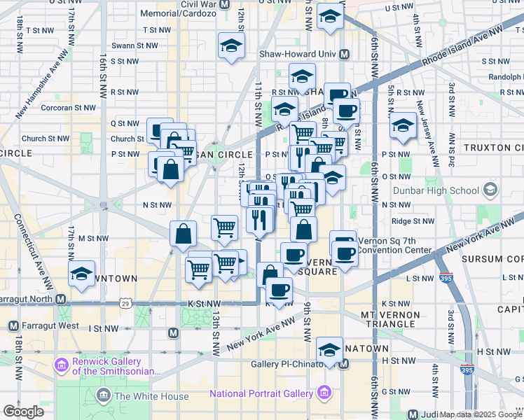 map of restaurants, bars, coffee shops, grocery stores, and more near 101 Independence Avenue Southeast in Washington
