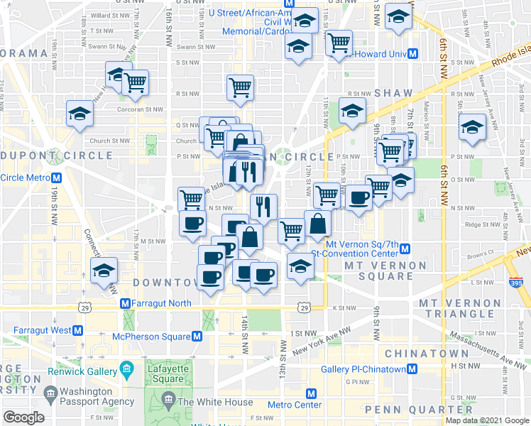 map of restaurants, bars, coffee shops, grocery stores, and more near 101 Independence Avenue Southeast in Washington