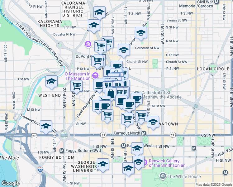 map of restaurants, bars, coffee shops, grocery stores, and more near 101 Independence Avenue Southeast in Washington