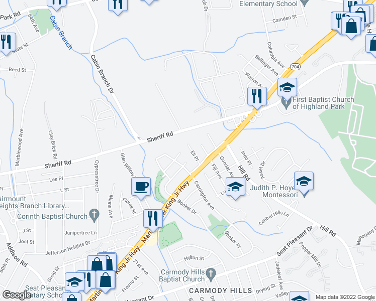 map of restaurants, bars, coffee shops, grocery stores, and more near 1314 Eli Place in Prince George's County