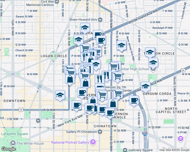 map of restaurants, bars, coffee shops, grocery stores, and more near 1249 8th Street Northwest in Washington
