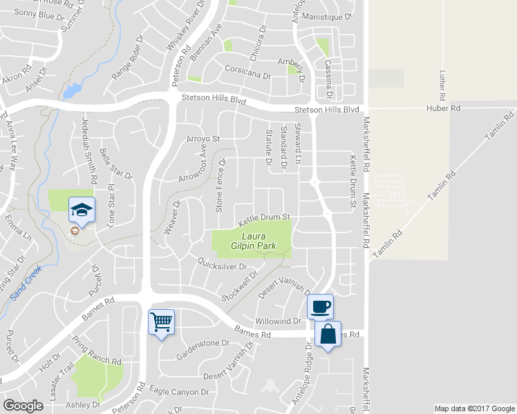 map of restaurants, bars, coffee shops, grocery stores, and more near 5227 Gentle Wind Road in Colorado Springs