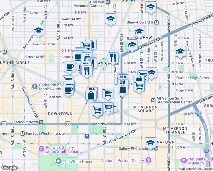 map of restaurants, bars, coffee shops, grocery stores, and more near 101 Independence Avenue Southeast in Washington