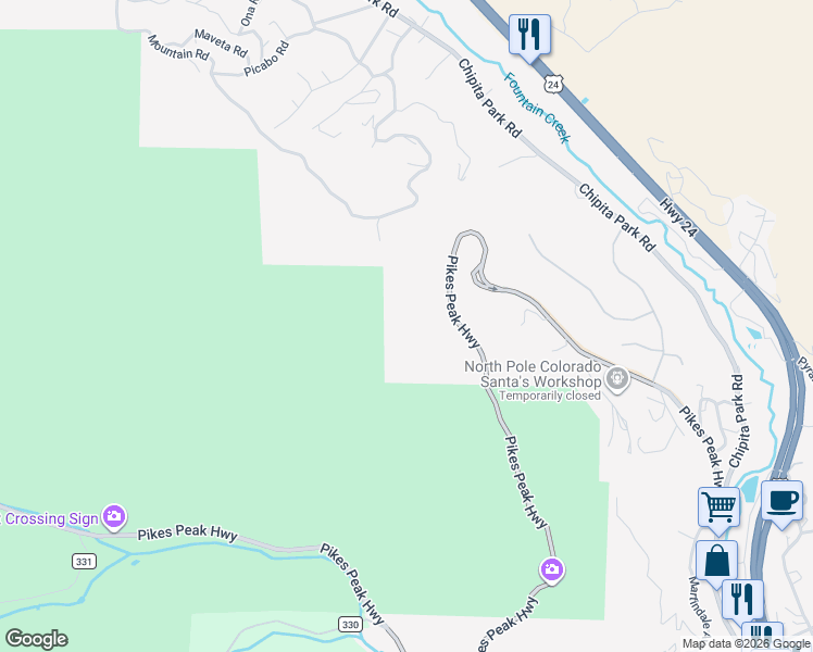 map of restaurants, bars, coffee shops, grocery stores, and more near 5069 Pikes Peak Highway in Cascade-Chipita Park
