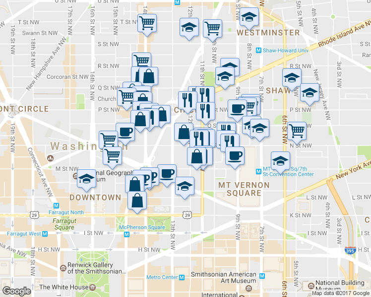 map of restaurants, bars, coffee shops, grocery stores, and more near 1200 N Street Northwest in Washington