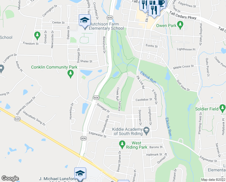 map of restaurants, bars, coffee shops, grocery stores, and more near 25657 Tremaine Terrace in Chantilly
