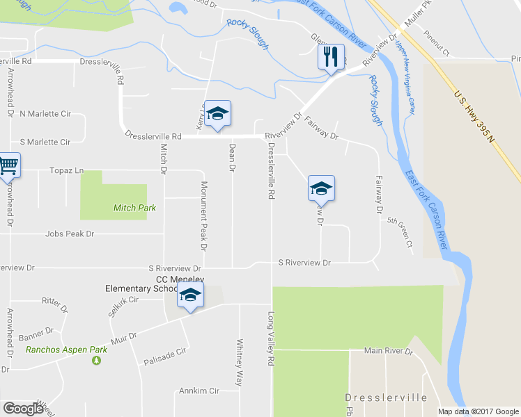 map of restaurants, bars, coffee shops, grocery stores, and more near 946 Dresslerville Road in Gardnerville