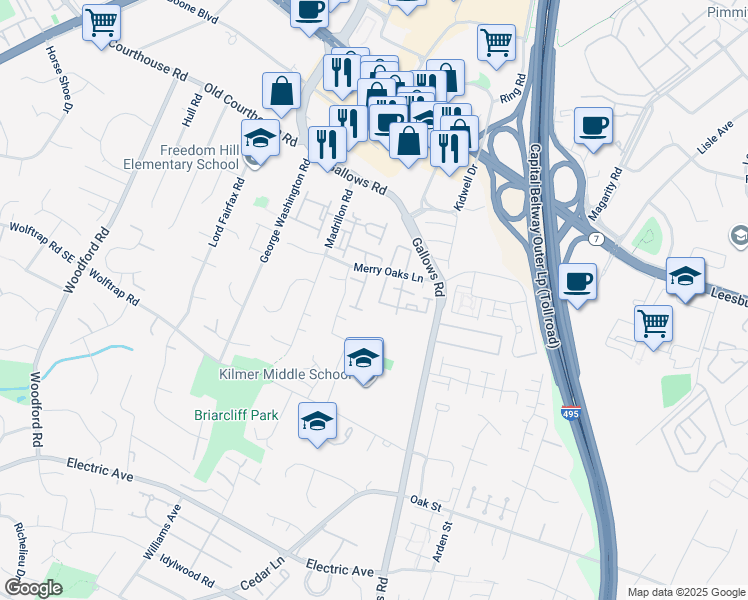 map of restaurants, bars, coffee shops, grocery stores, and more near 2026 Gallows Tree Court in Vienna