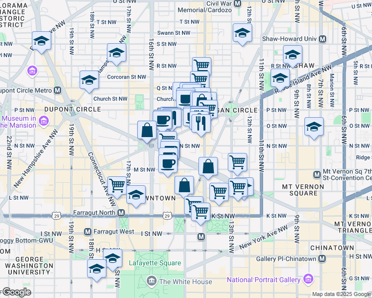 map of restaurants, bars, coffee shops, grocery stores, and more near 1440 N Street Northwest in Washington