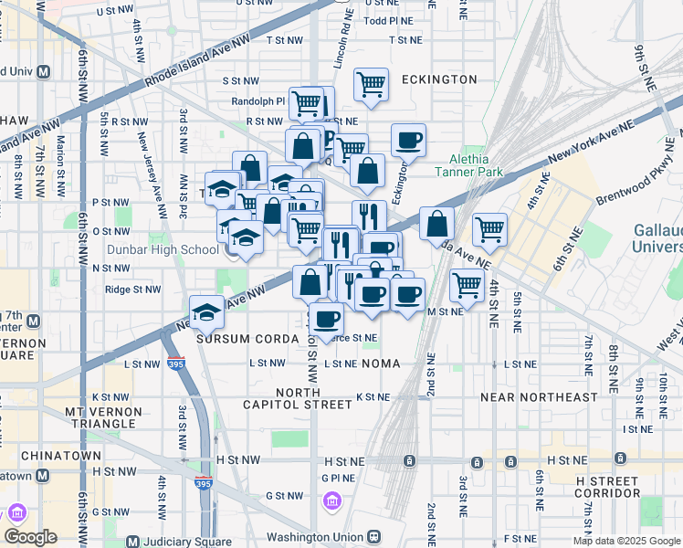 map of restaurants, bars, coffee shops, grocery stores, and more near 101 Independence Avenue Southeast in Washington