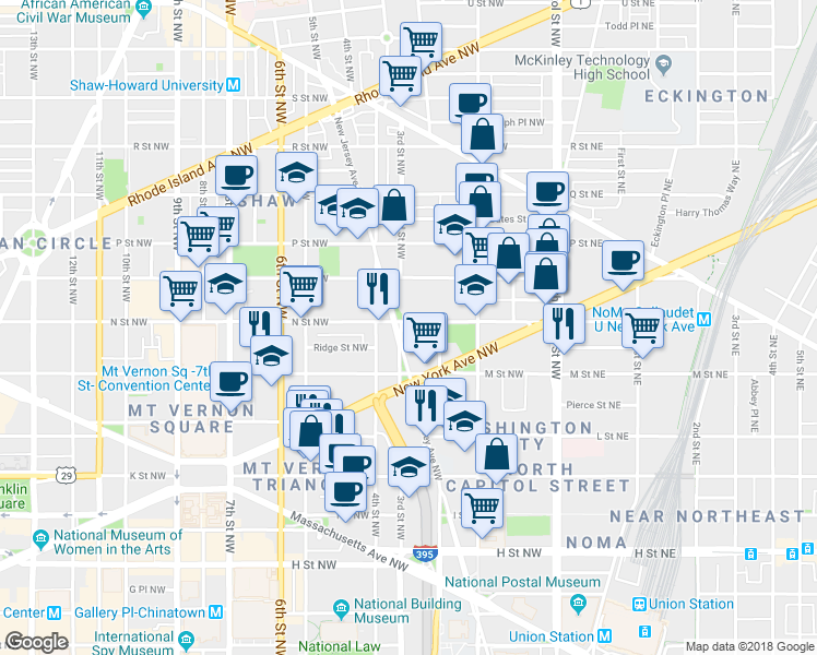 map of restaurants, bars, coffee shops, grocery stores, and more near 101 Independence Avenue Southeast in Washington