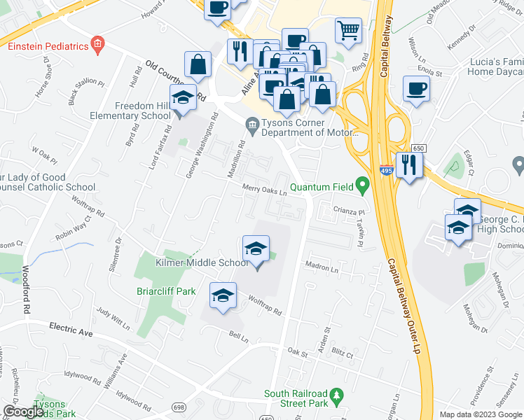 map of restaurants, bars, coffee shops, grocery stores, and more near 2026 Gallows Tree Court in Vienna