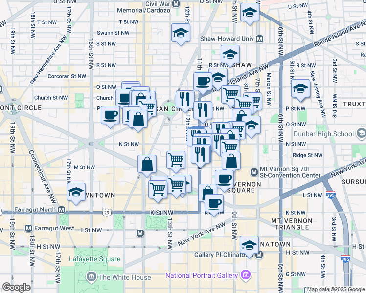 map of restaurants, bars, coffee shops, grocery stores, and more near 1200 N Street Northwest in Washington