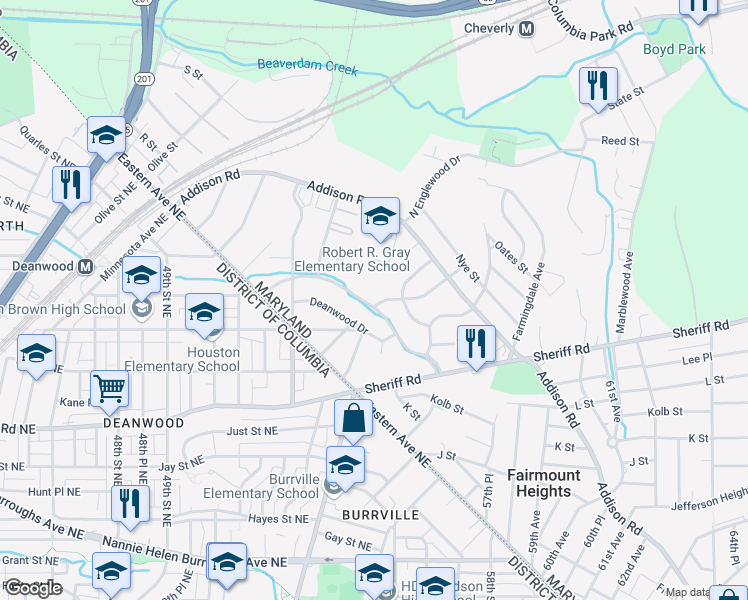 map of restaurants, bars, coffee shops, grocery stores, and more near 4818 Leroy Gorham Drive in Capitol Heights