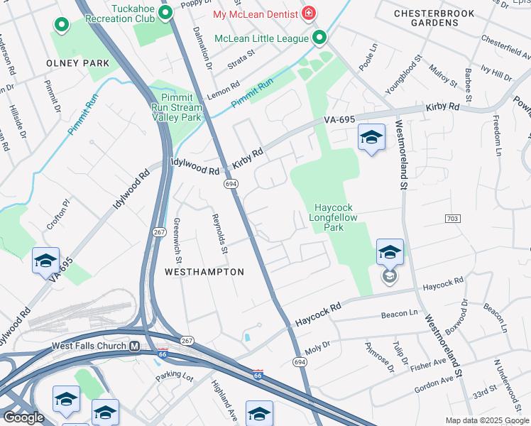 map of restaurants, bars, coffee shops, grocery stores, and more near 6809 Montivideo Square Court in Falls Church