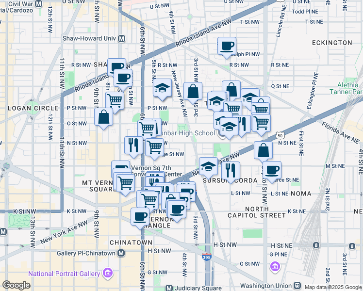 map of restaurants, bars, coffee shops, grocery stores, and more near 404 N Street Northwest in Washington