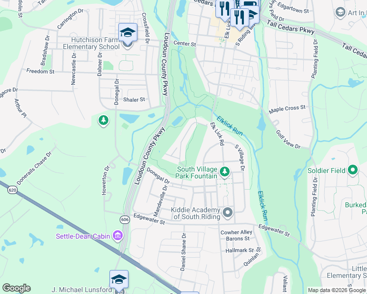 map of restaurants, bars, coffee shops, grocery stores, and more near 25630 Creek Run Terrace in South Riding