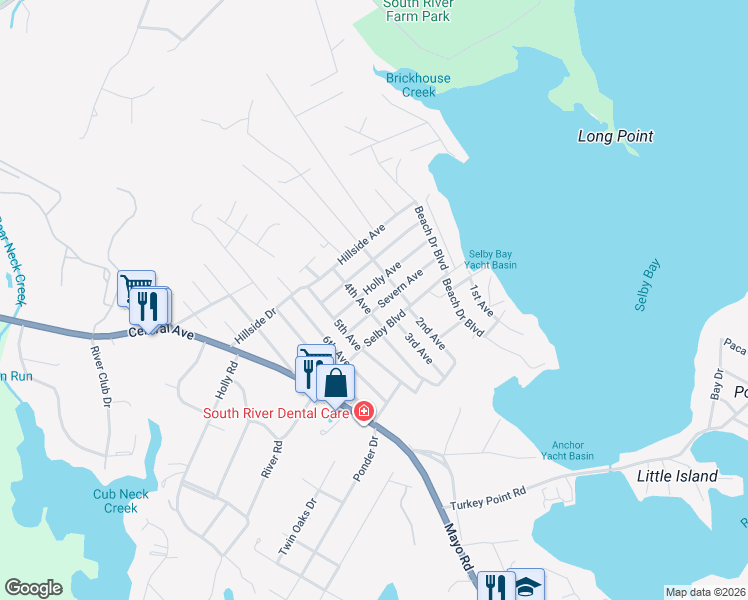 map of restaurants, bars, coffee shops, grocery stores, and more near 874 Severn Ave in Mayo