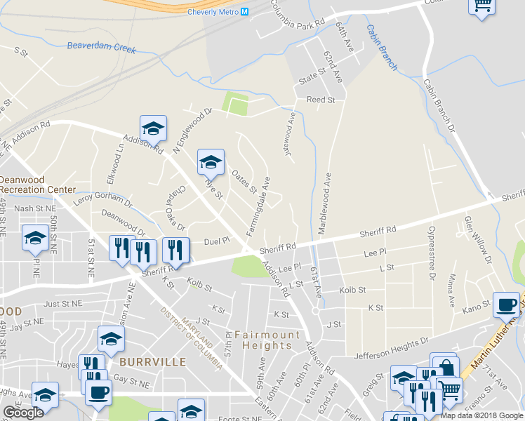 map of restaurants, bars, coffee shops, grocery stores, and more near 1213 Farmingdale Ave in Capitol Heights