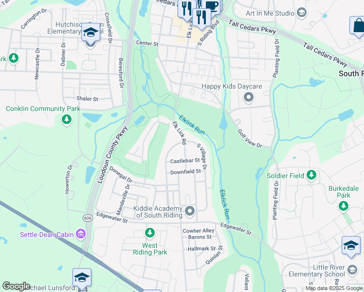 map of restaurants, bars, coffee shops, grocery stores, and more near 25651 Elk Lick Road in Chantilly