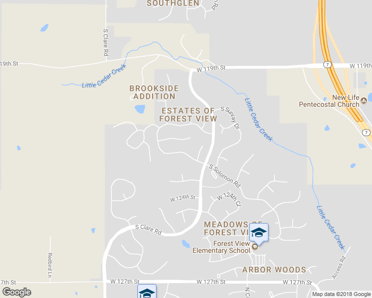 map of restaurants, bars, coffee shops, grocery stores, and more near 12239 South Solomon Road in Olathe