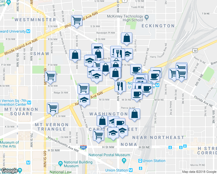 map of restaurants, bars, coffee shops, grocery stores, and more near 101 Independence Avenue Southeast in Washington
