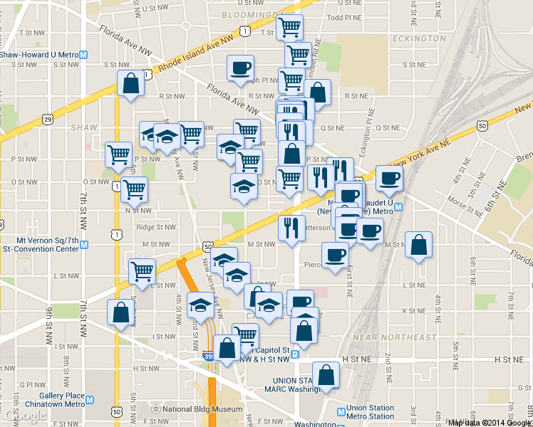 map of restaurants, bars, coffee shops, grocery stores, and more near 101 Independence Avenue Southeast in Washington