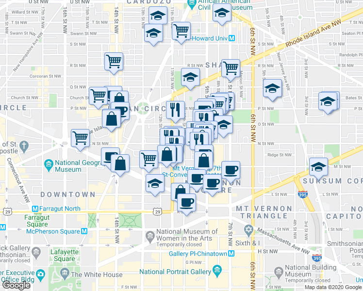 map of restaurants, bars, coffee shops, grocery stores, and more near 101 Independence Avenue Southeast in Washington