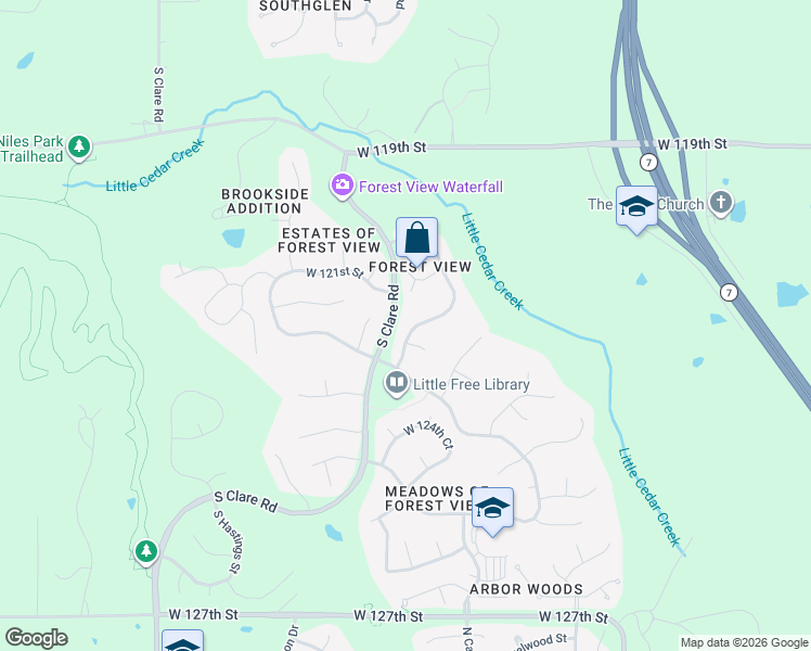 map of restaurants, bars, coffee shops, grocery stores, and more near 12226 South Sunray Drive in Olathe