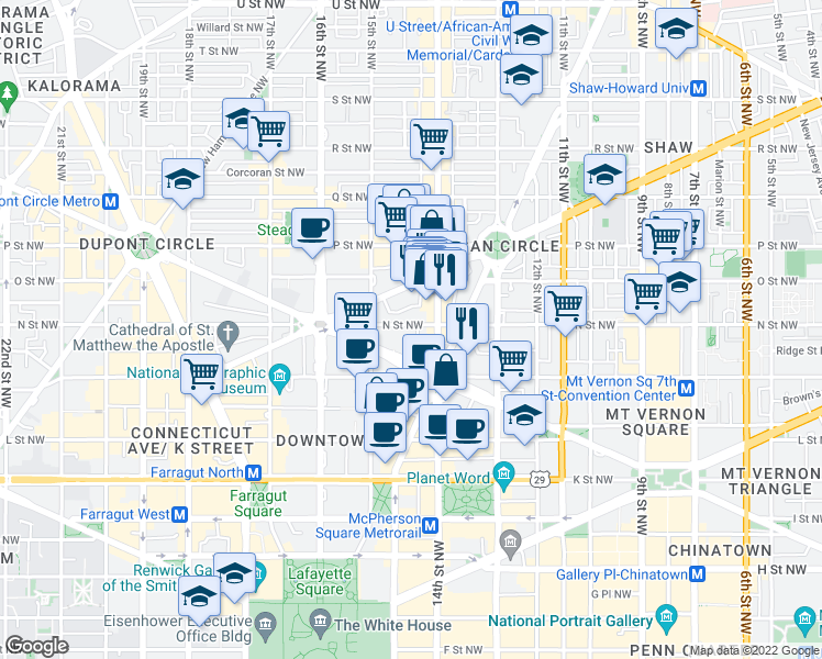 map of restaurants, bars, coffee shops, grocery stores, and more near 101 Independence Avenue Southeast in Washington