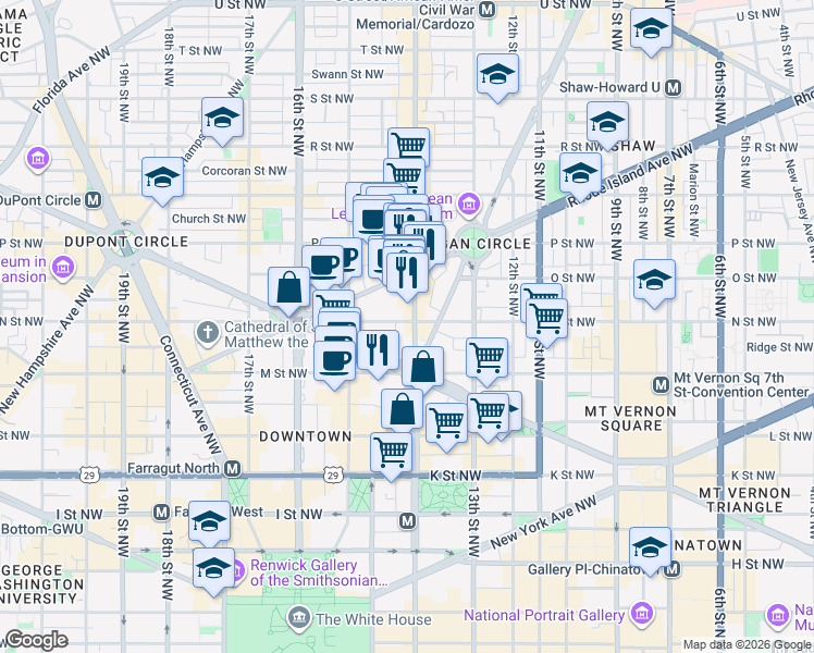 map of restaurants, bars, coffee shops, grocery stores, and more near 101 Independence Avenue Southeast in Washington